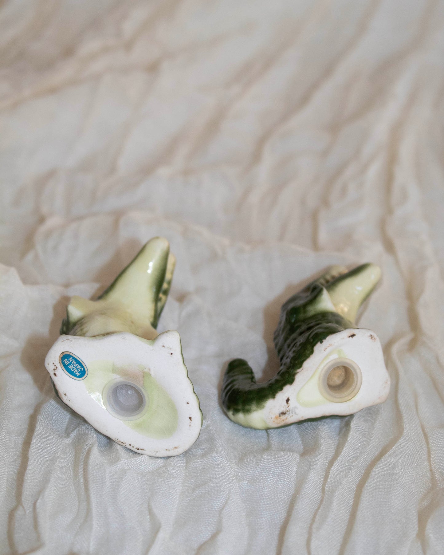 Vintage retro crocodile alligator salt pepper shakers japan green
