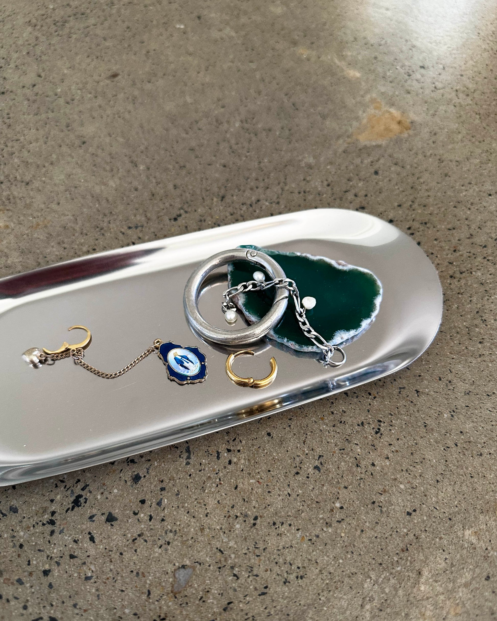 Sleek modern silver tray ideal for coffee tables and decorative displays